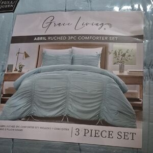 Full/Queen Abril Ruched 3PC Comforter Set - Light Blue